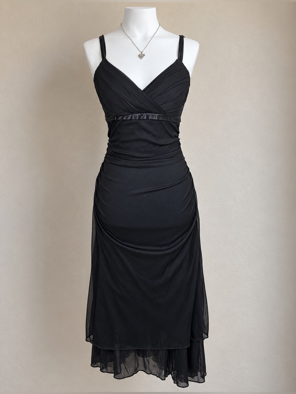 Ruby Rox Vintage Y2K Black Chiffon Midi Dress Ruched Mesh Whimsi Goth Party S